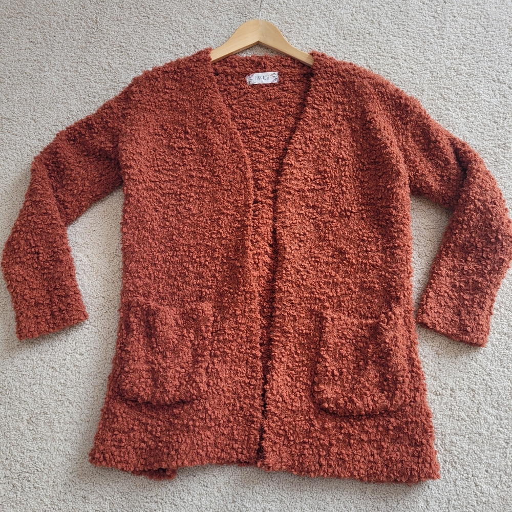 Pink Rose Rust Orange Textured Open-Front Cardigan